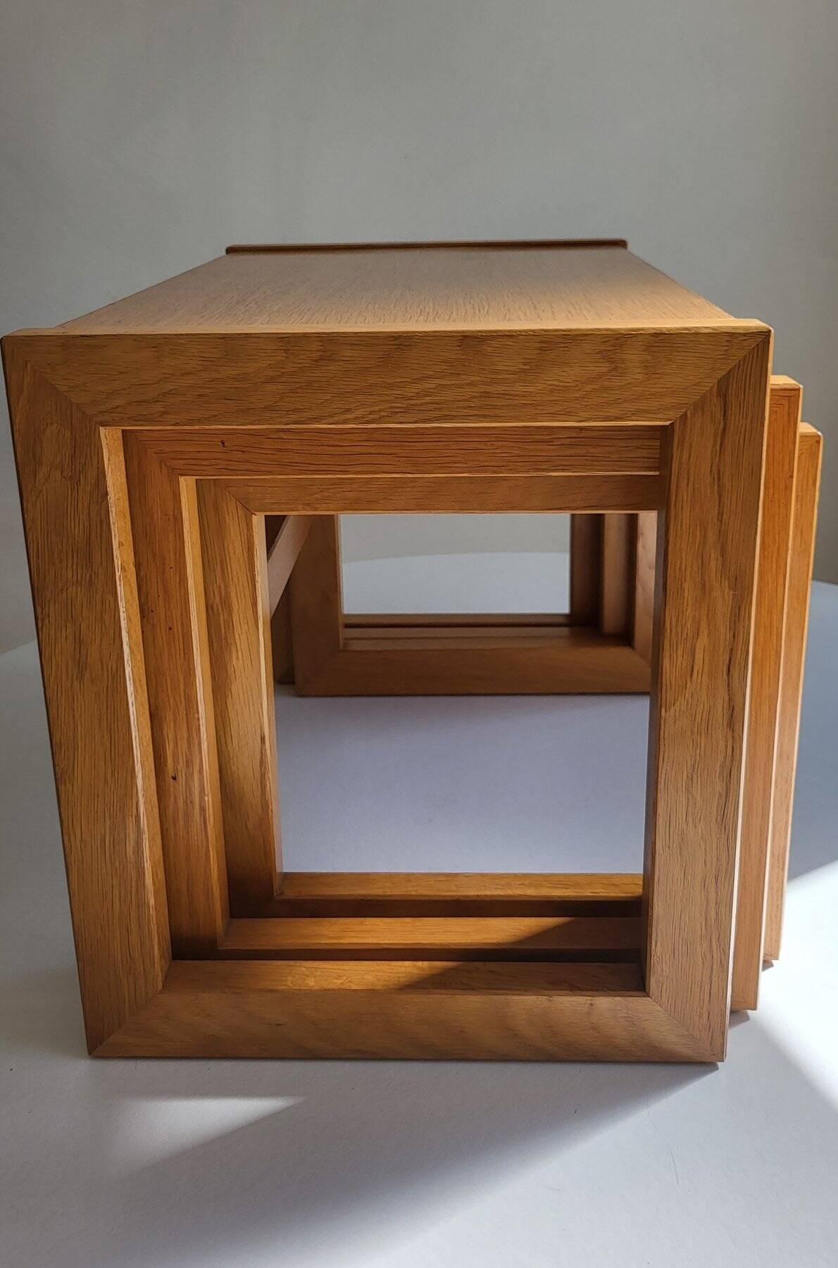 Modernist solid oak nesting table 1970