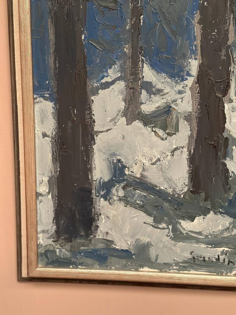 Original Vintage Swedish Oil on Panel – “Tre träd” by Svän Grandin – Signed – Vintage & Framed
