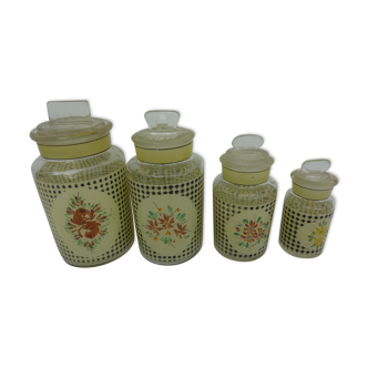 Vintage, very rare series of 4 glass pharmacy jars with 50s lid