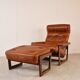 Vintage leather armchair with hocker, 1970s