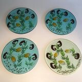 Set of 4 resin trays, inlaid with seahorses, fish, seaweed, and shells.