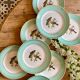 Set of 10 vintage flat plates with bird drawings