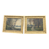 Pair of old paintings signed Henry – Countryside landscapes
