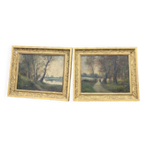 Pair of old paintings signed Henry – Countryside landscapes
