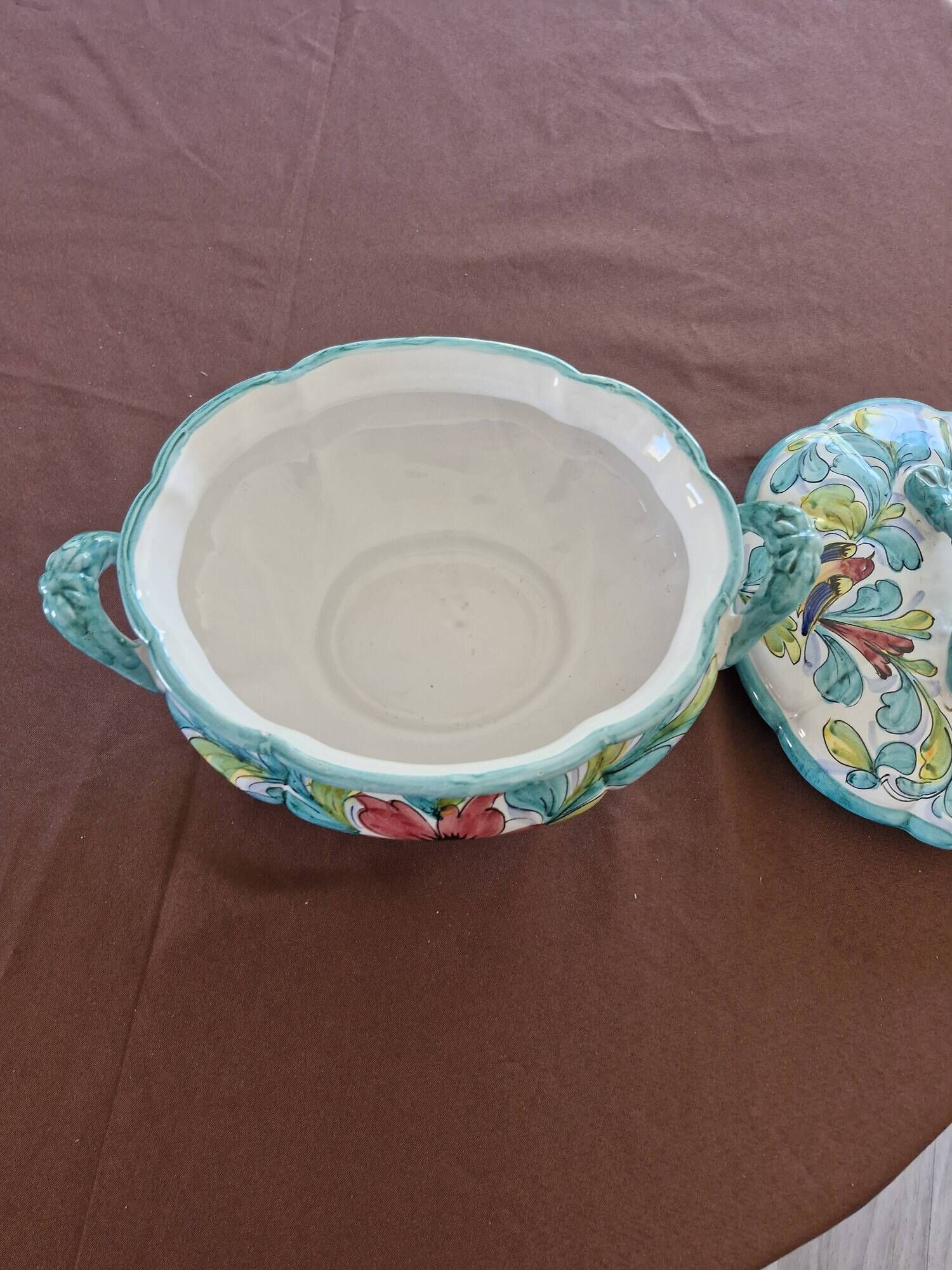 Vintage italian soup tureen in polychrome ceramic – floral decoration – italy