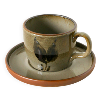 Large glazed stoneware lunch set, Beige Grey, 1970