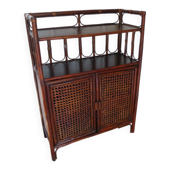 Support buffet bibus woven rattan 2 doors in caning - vintage 60s/70s