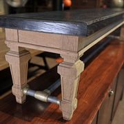 Ancient bench in solid oak and french bank brass