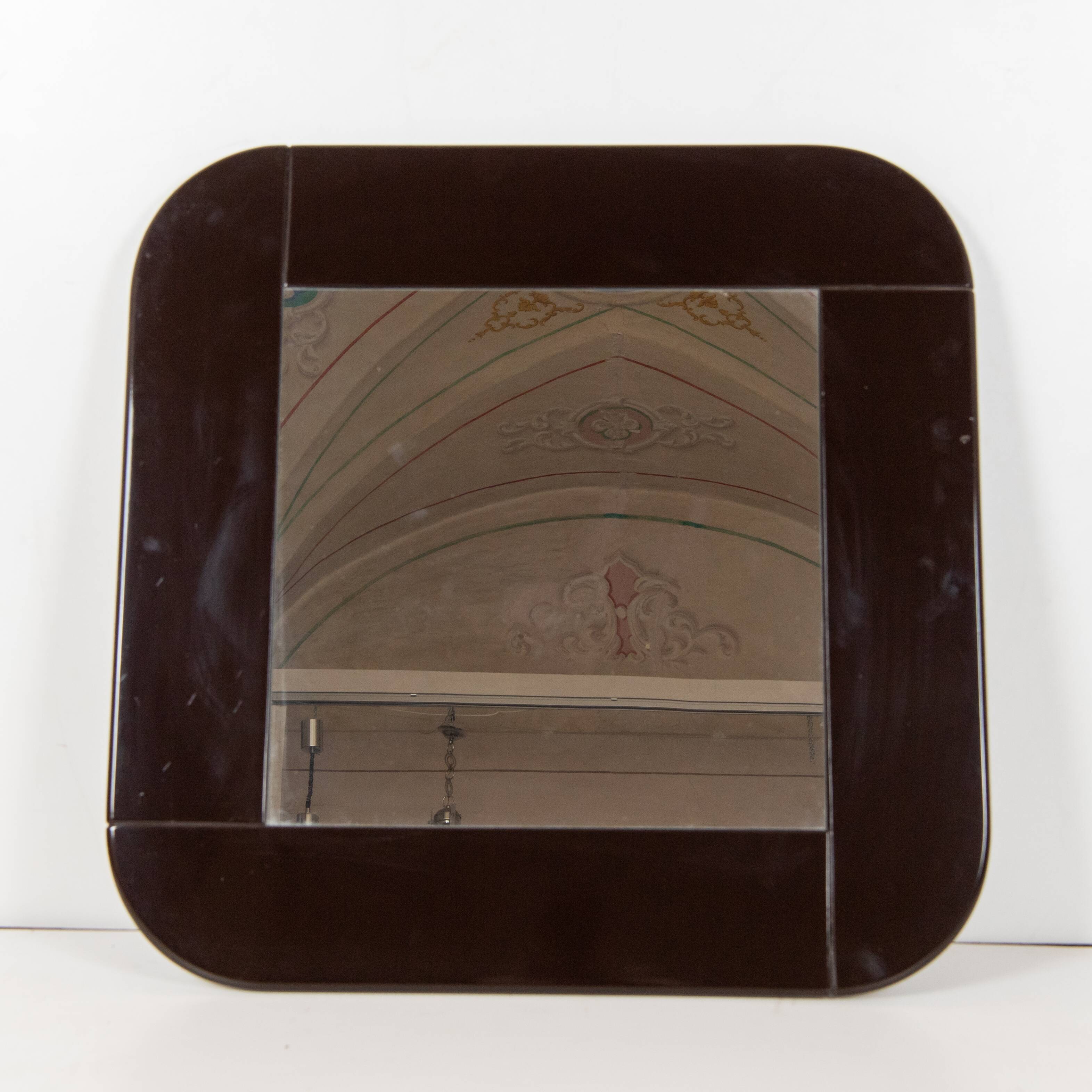 1980s vintage black square mirror
