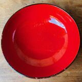 Red ceramic salad bowl with white polka dots