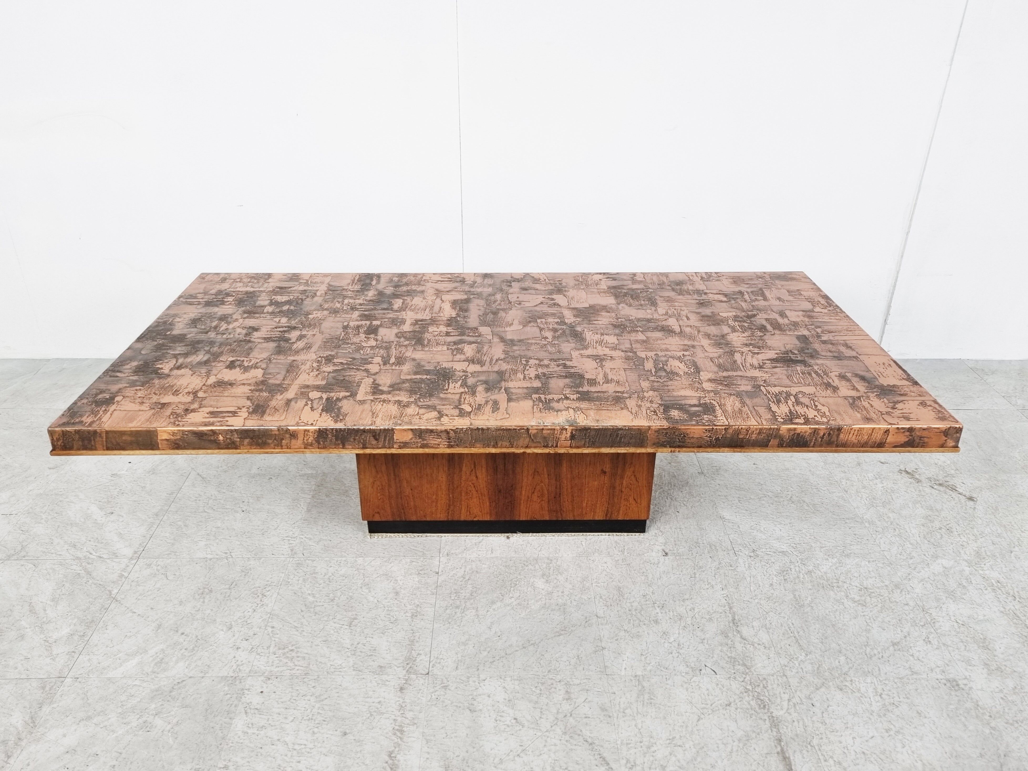 Vintage copper plated brutalist coffee table, 1970s
