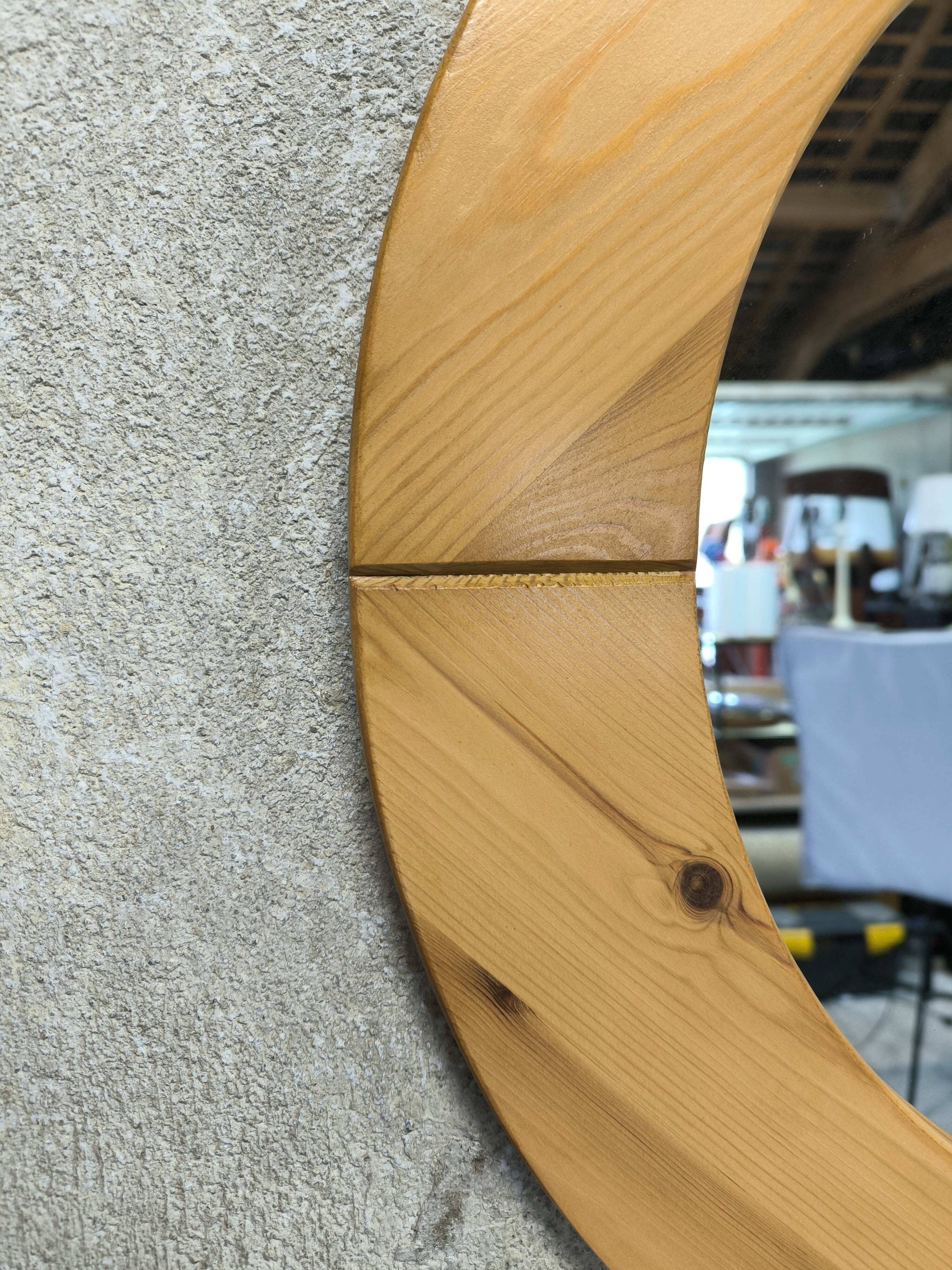 Large round vintage pine mirror