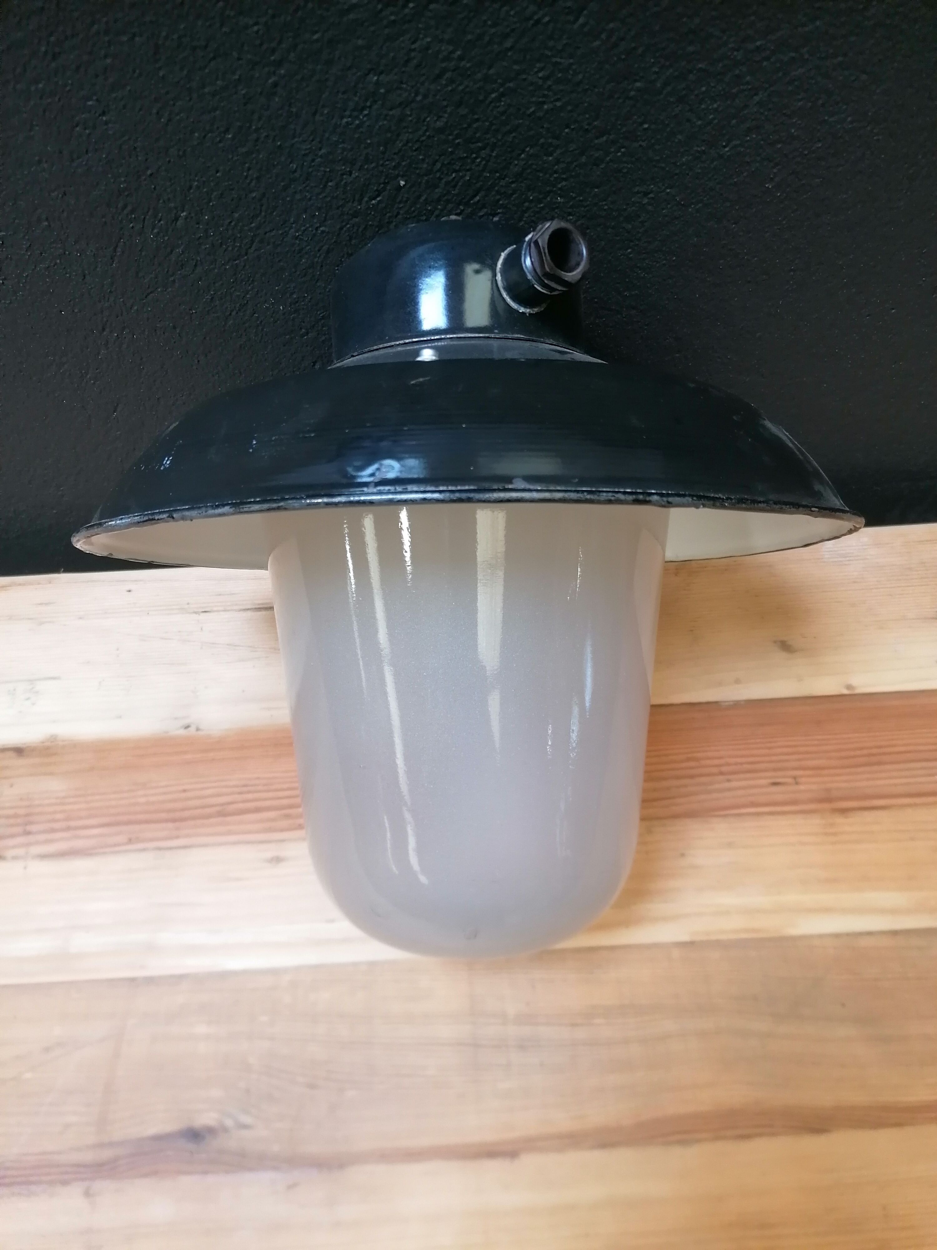 Set of 3 vintage Czech industrial pendant lights, 1950s