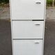 Scandinavian shoe cabinet with 3 beige wooden compartments from the 80s