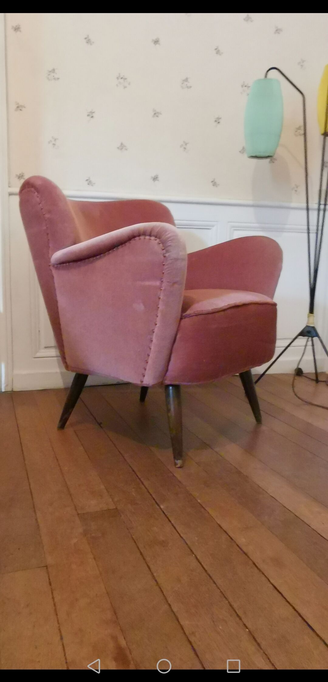 50s 60s armchair pink velvet