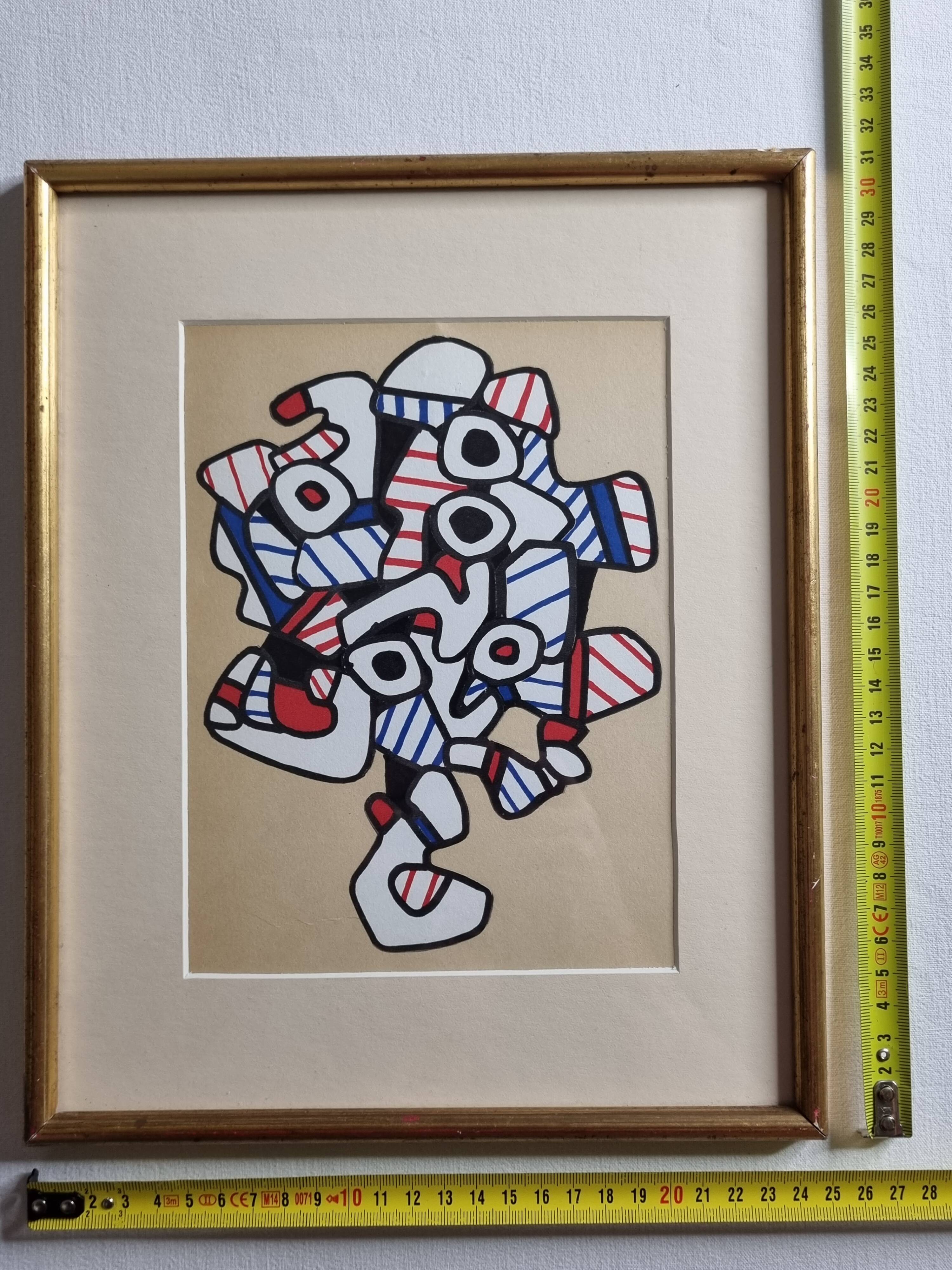 Sérigraphie d’après Jean Dubuffet, années 70, cadre doré sous verre, 24 x 31 cm