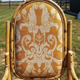 Set of 2 bamboo rocking chairs, yellow fabric with arabesques