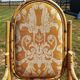 Set of 2 bamboo rocking chairs, yellow fabric with arabesques