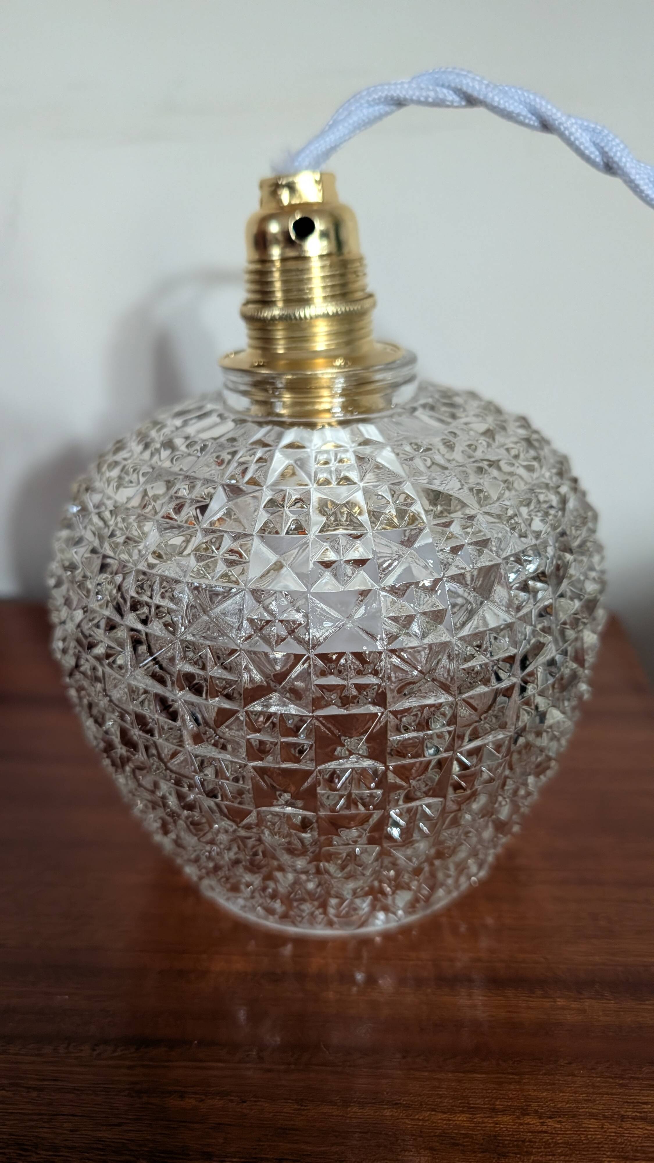Pyramid relief pressed glass tulip light fixture — 1960s/70s