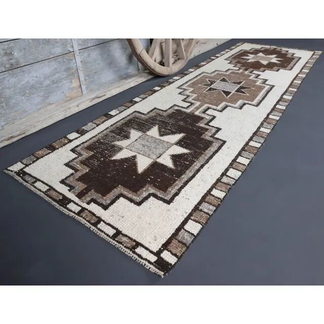 Tapis couloir en laine Oushak turc vintage des années 1970, 97x323.