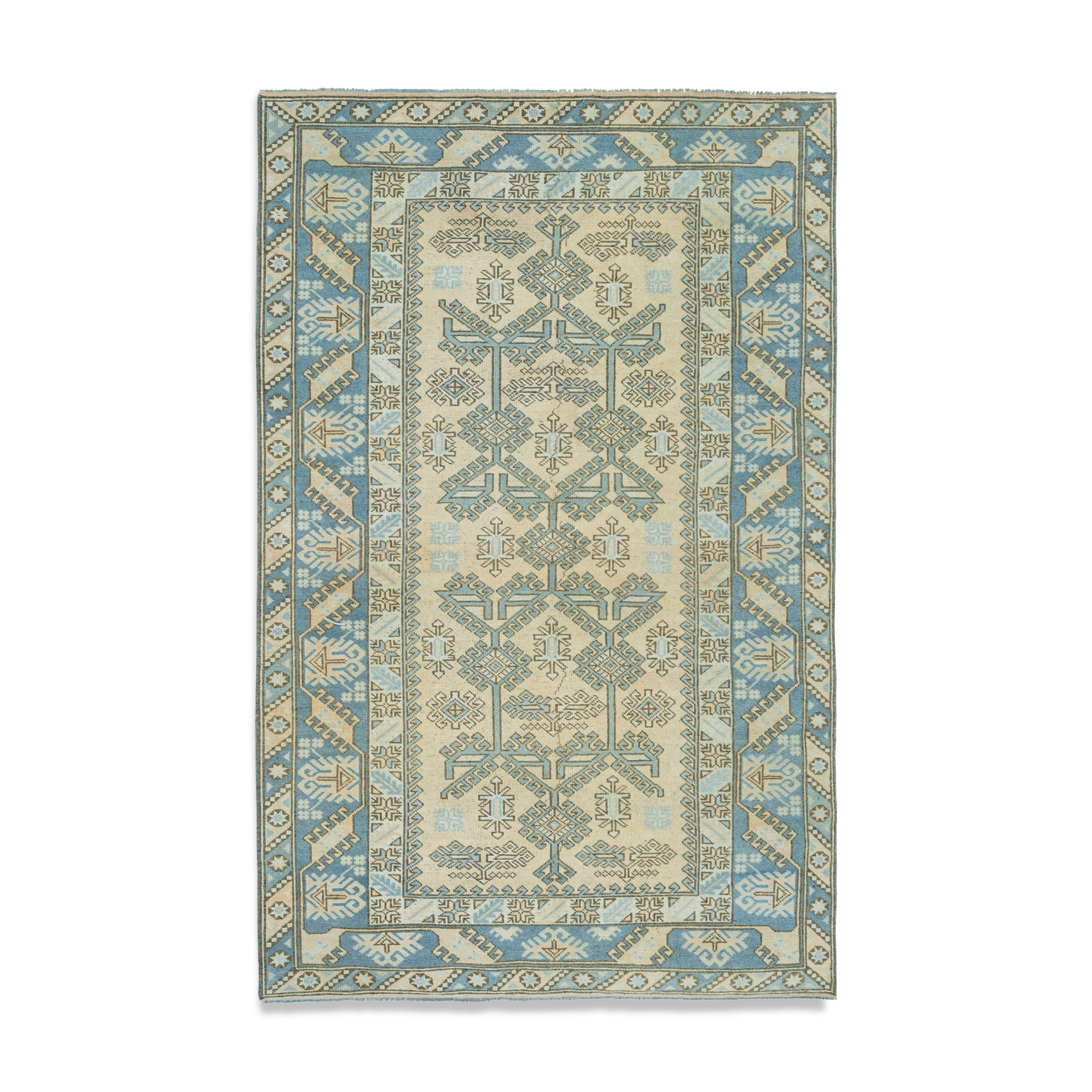 Vintage Faded Turkish Handmade Blue Wool Rug 4'7" X 7'7"