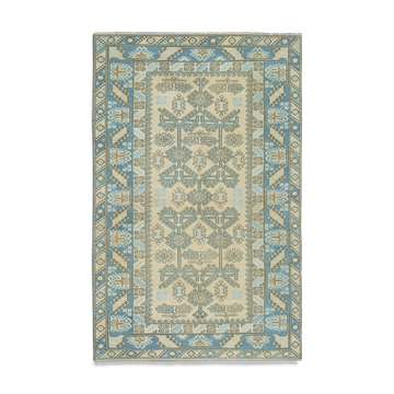 Vintage Faded Turkish Handmade Blue Wool Rug 4'7" X 7'7"