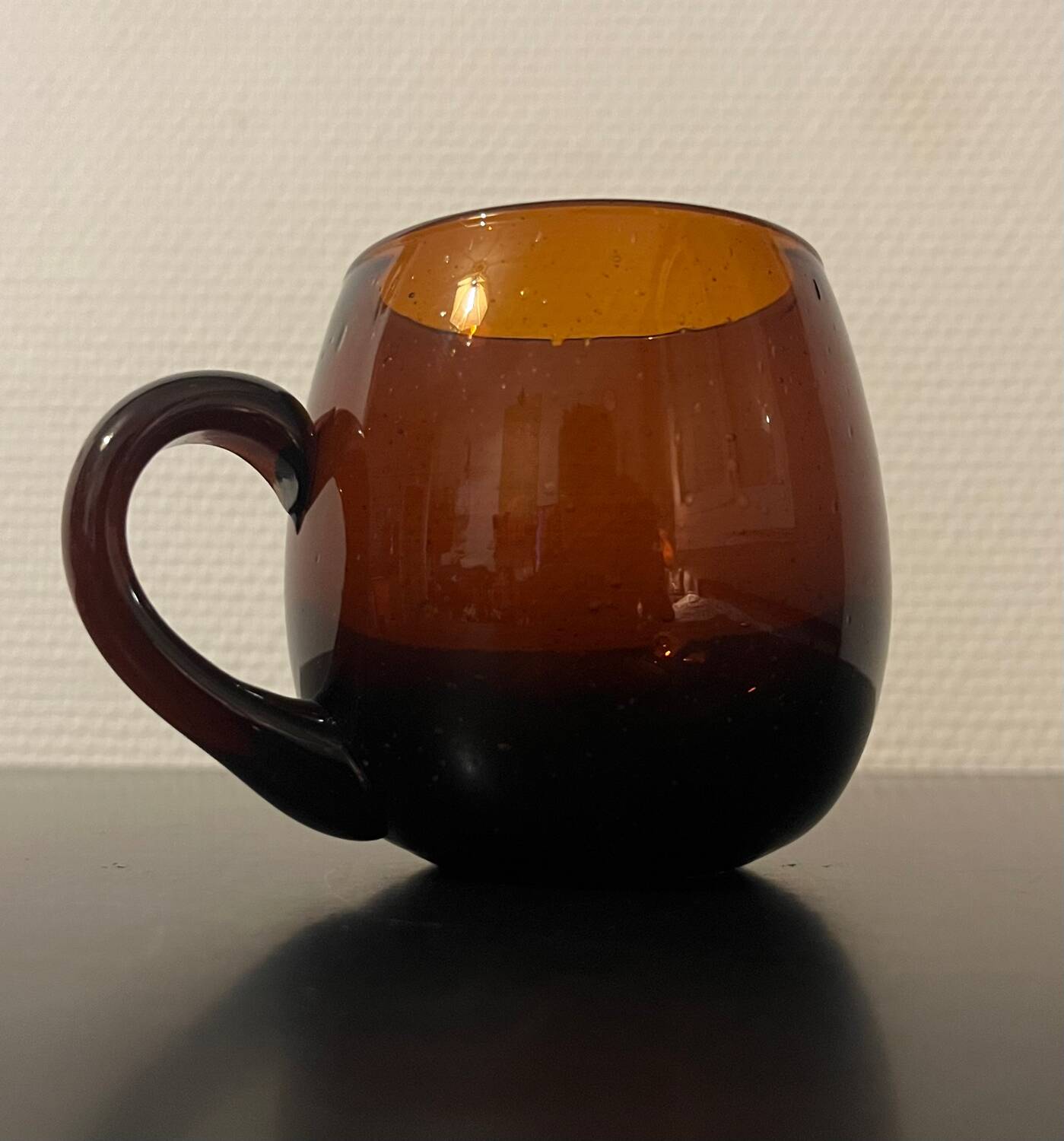 4 tasses verre bullé avec sous tasse marron clair