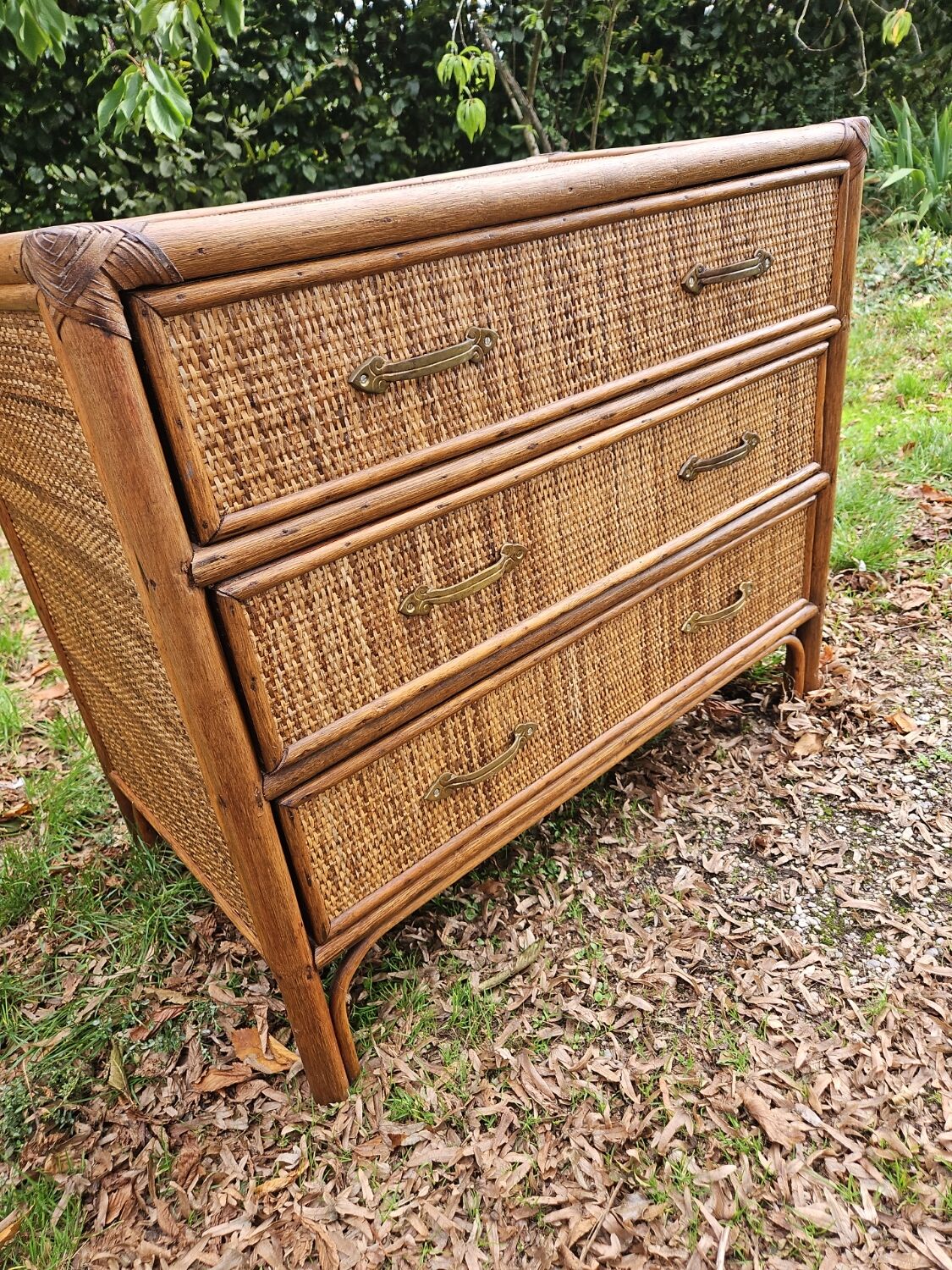 Vintage woven wicker rattan bamboo chest of drawers design 50-60-70