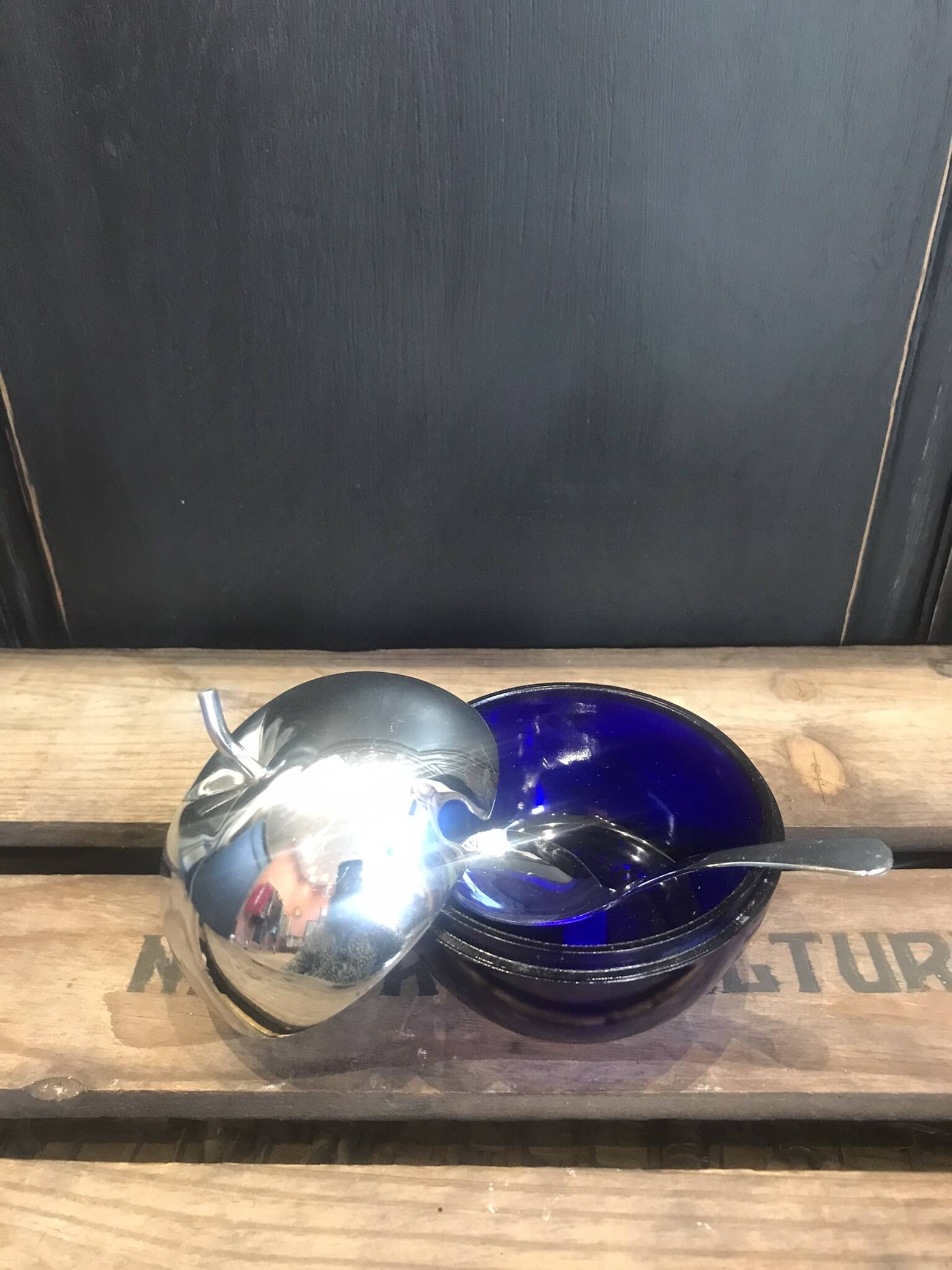 Vintage apple sugar bowl / jam bowl with spoon