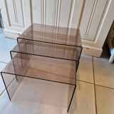 Vintage deco nesting table in smoke plexiglas 1970