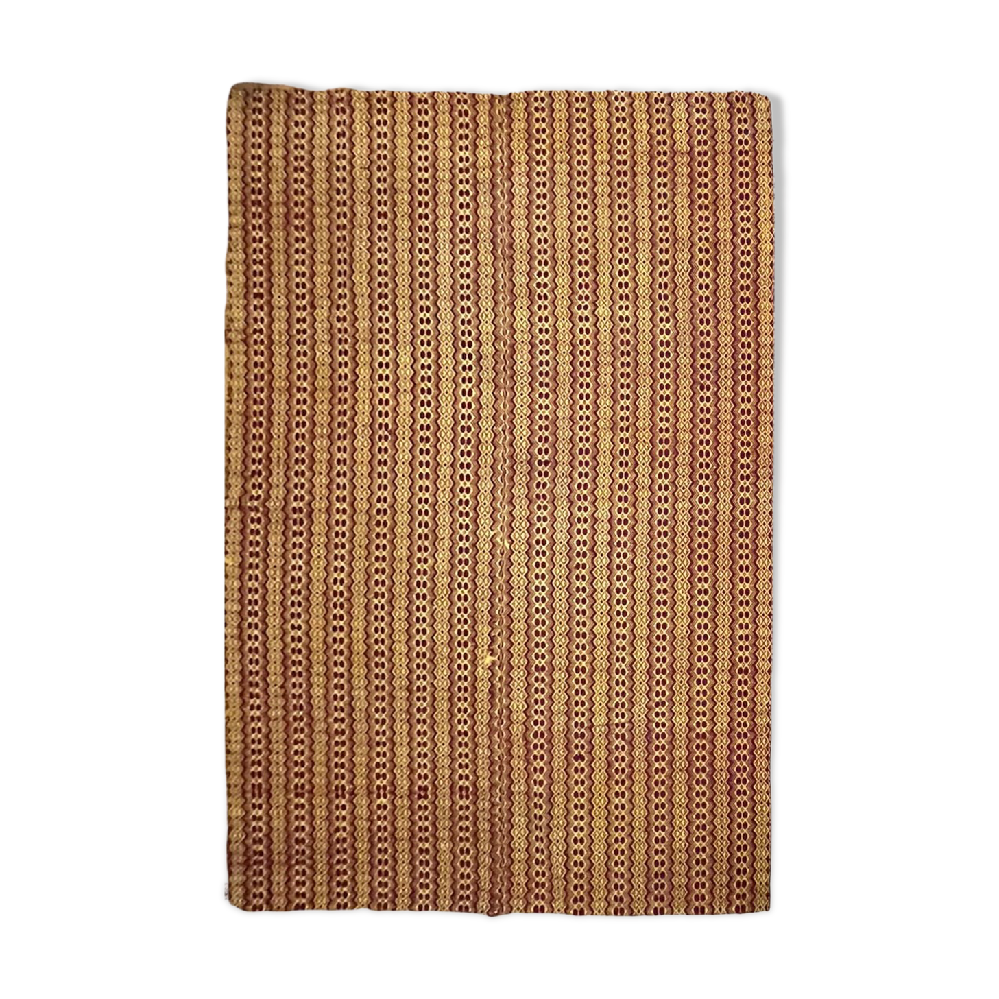 Vintage Romanian carpet brown design on yellow background 217x146cm