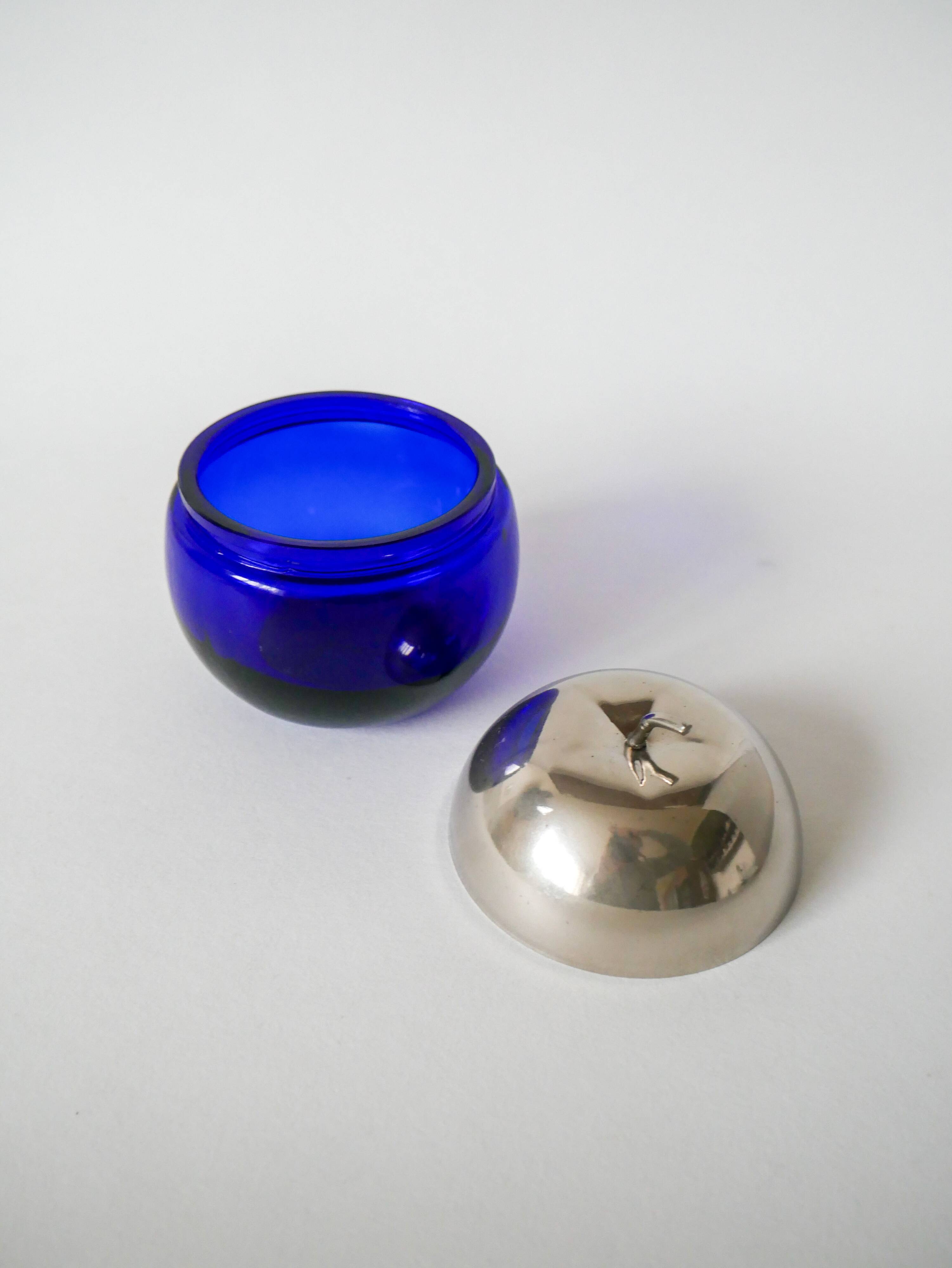 Small glass and stainless steel apple-shaped box 1970