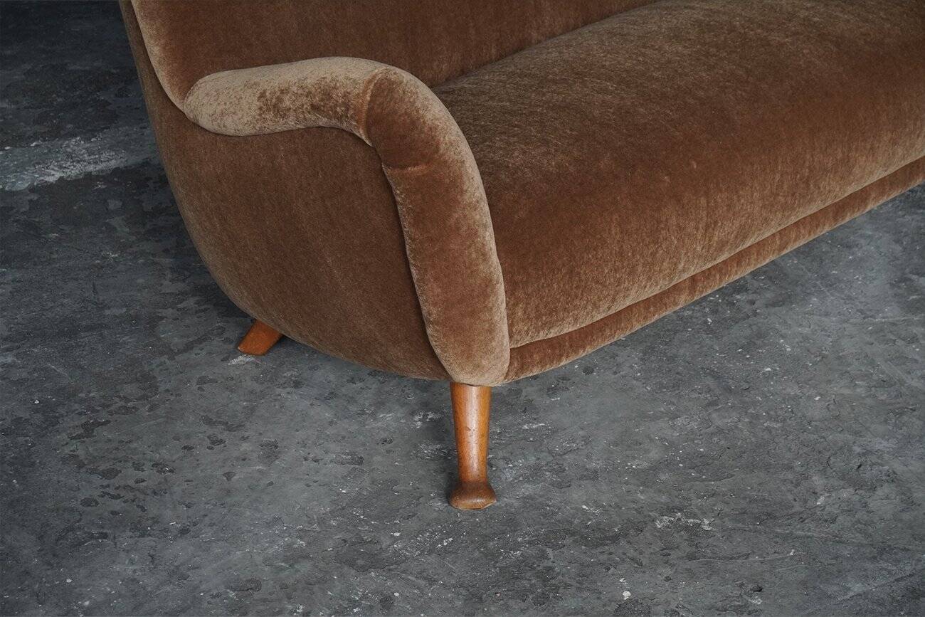 3-Seater Sofa from Berga Mobler with Brown Mohair Upholstery from Pierre Frey, Denmark, 1940s