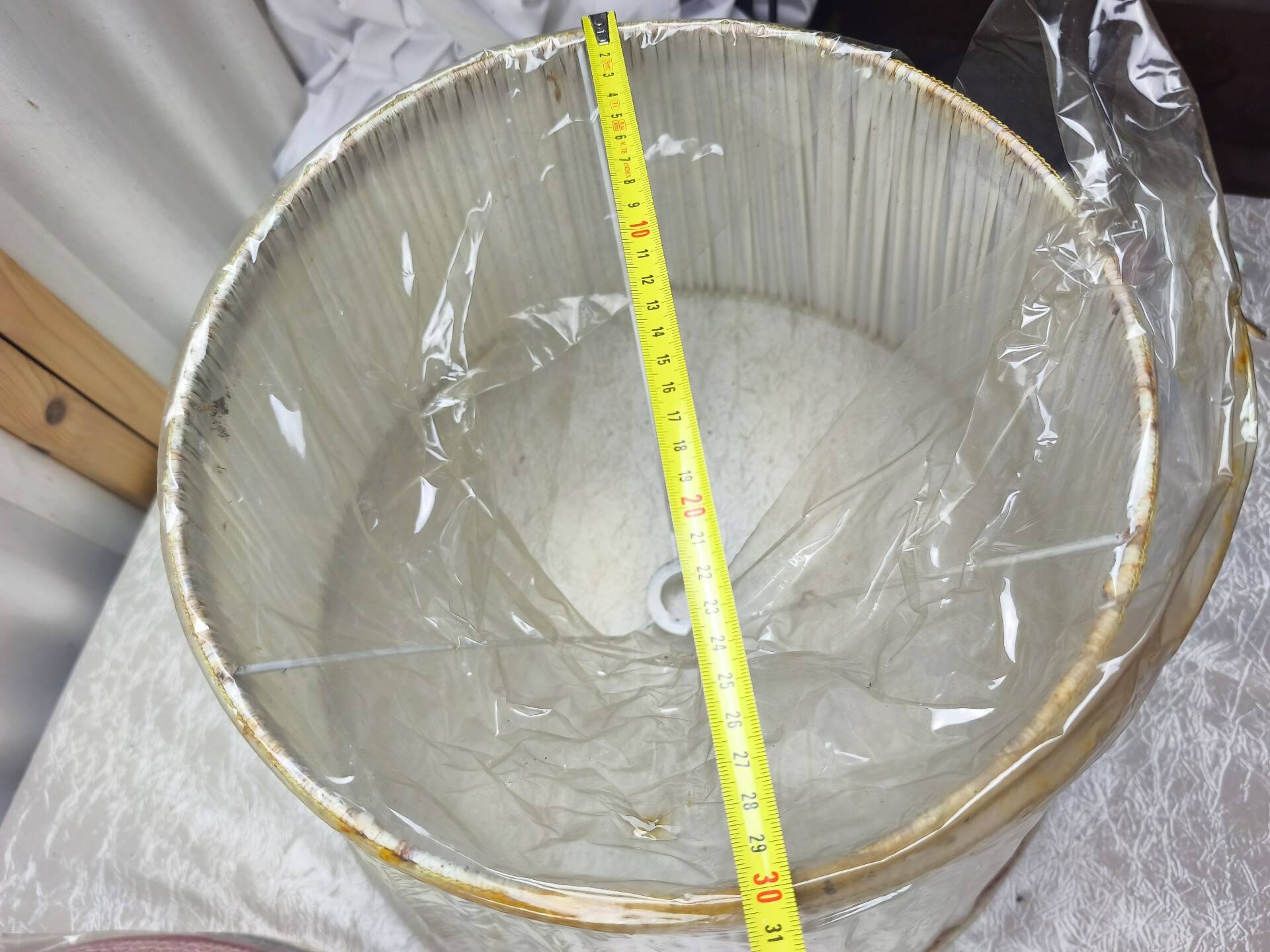 Set of 3 large vintage pleated fabric lampshades – trimmings –