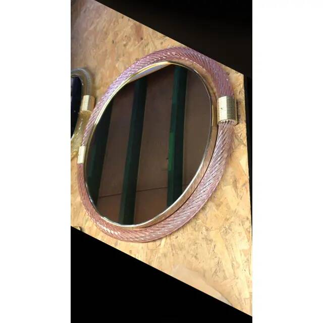 Mid-Century Modern Round Torchon-Torciglione Murano Glass Mirror in Barovir