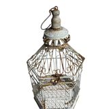 Vintage hexagonal metal birdcage from around 1940.