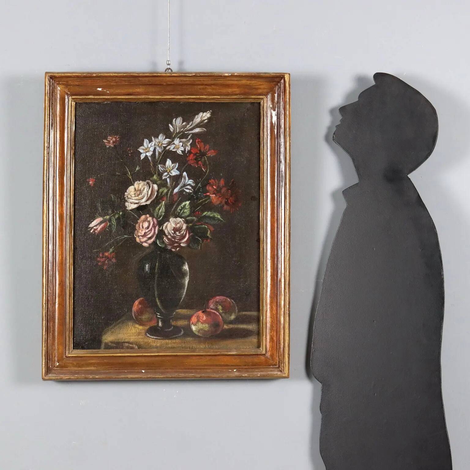 Peinture ancienne « Vase avec fruits et fleurs » huile sur toile XIX siècle