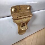 Vintage bread box - white enamel and brass - retro