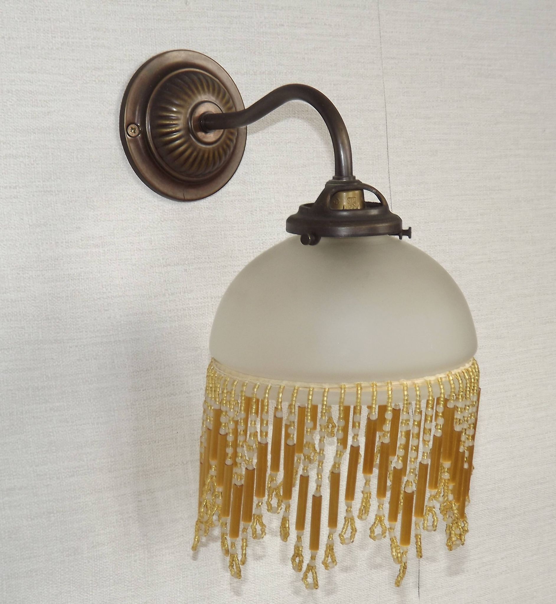 French Vintage Bronze Effect Single Wall Light Opaque Beaded Glass Shade
