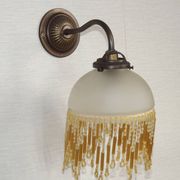 French Vintage Bronze Effect Single Wall Light Opaque Beaded Glass Shade