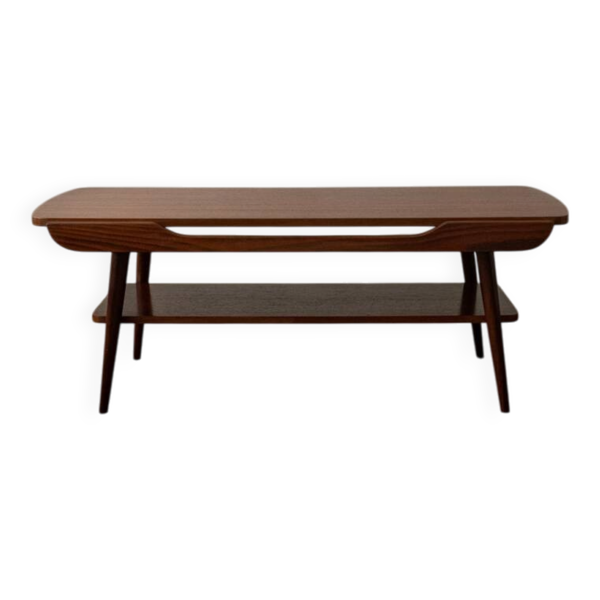 Table basse en teck vintage attribuée à Louis van Teeffelen avec plateau réversible — Beyit