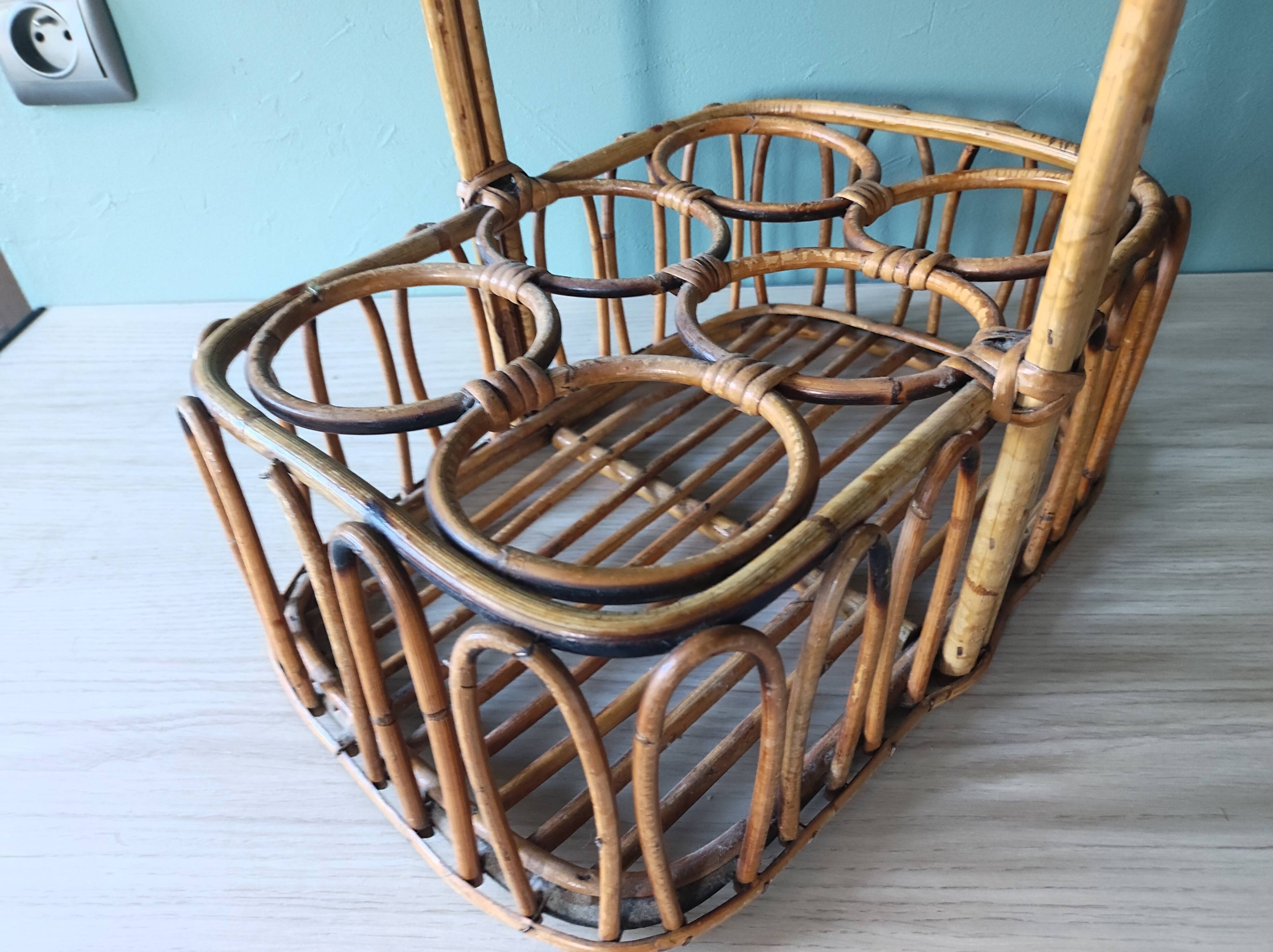 Bottle holder rattan vintage bamboo 50 60