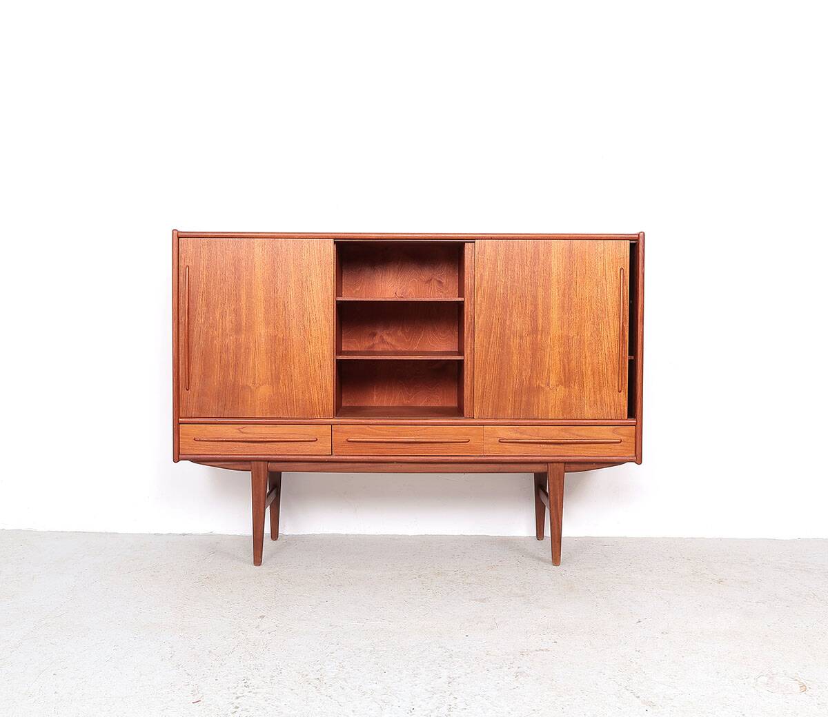 Danish design teak highboard with sliding doors, 1960s