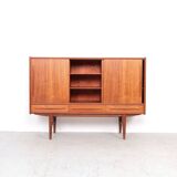 Danish design teak highboard with sliding doors, 1960s