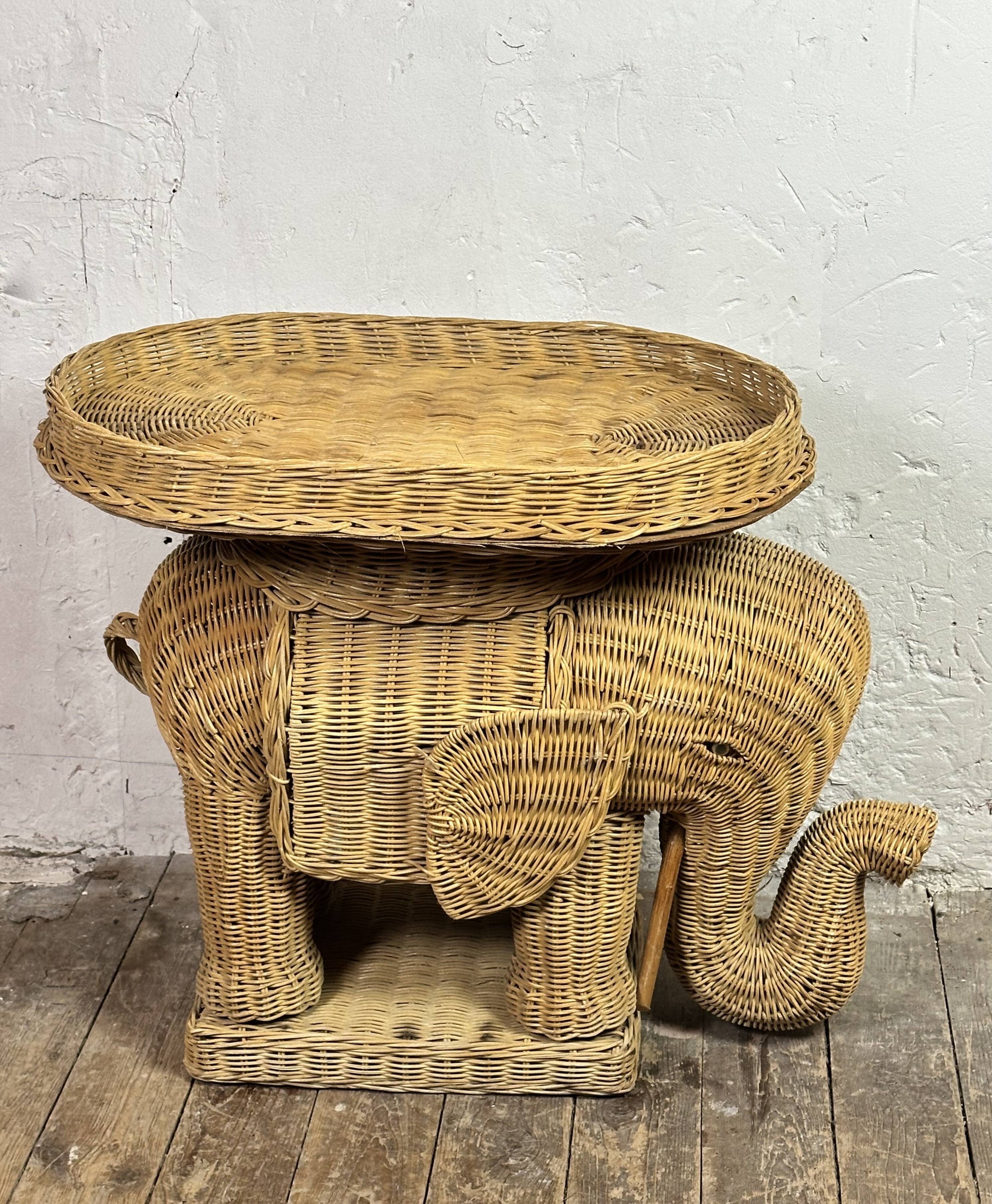 Vintage 1960s rattan elephant side table