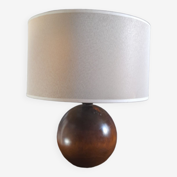 Table lamp foot ball dark solid wood Tournerie du sou, France