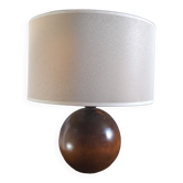 Lampe de table pied boule bois massif foncé de Tournerie du sou, France