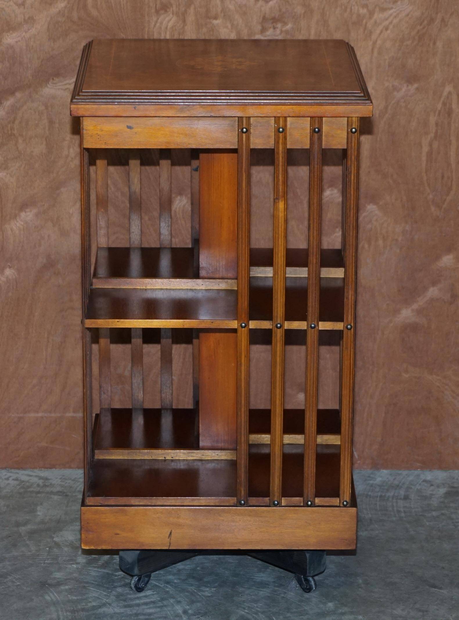 Vintage Style Sheraton Rotating Library Table in Elm and Satinwood