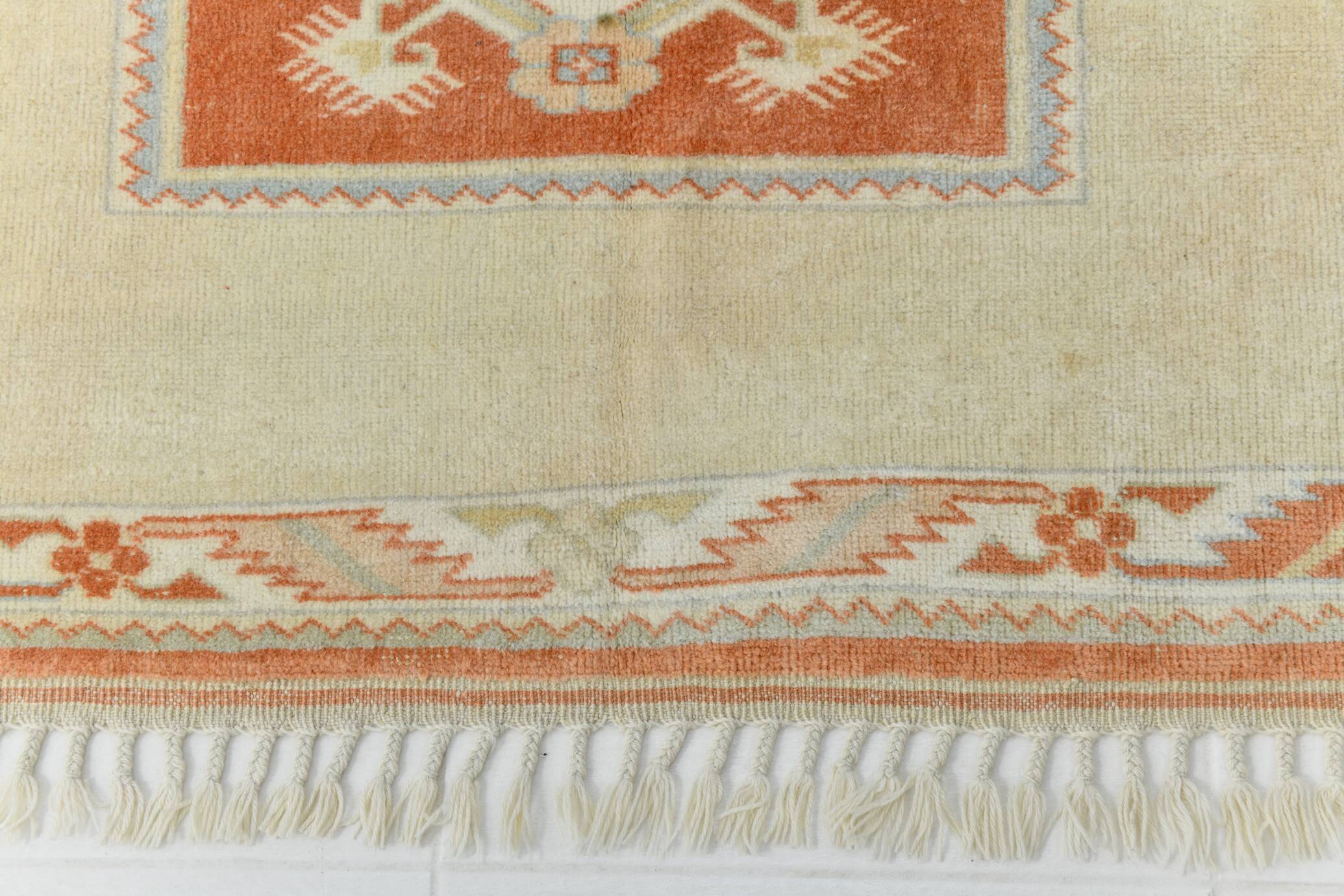 4x6 Oushak Light Blue & Beige Vintage Rug, 127x197Cm