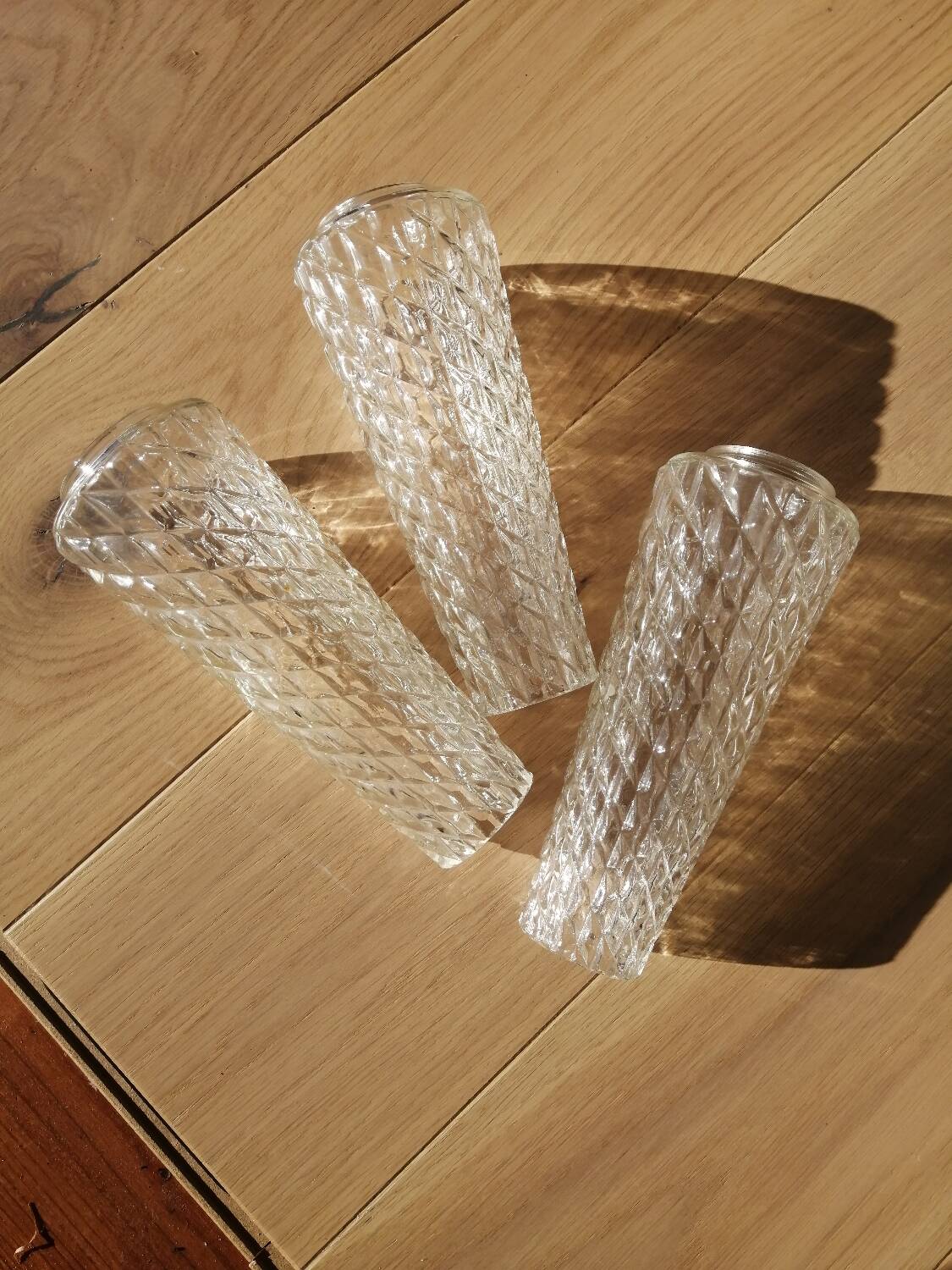 Set of 3 vintage molded glass tulips